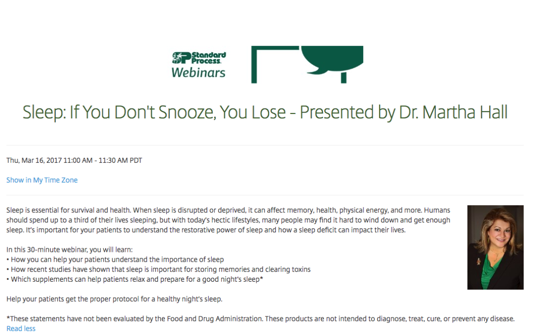 Sleep: If You Don’t Snooze, You Loose – Presented by Dr. Martha Hall